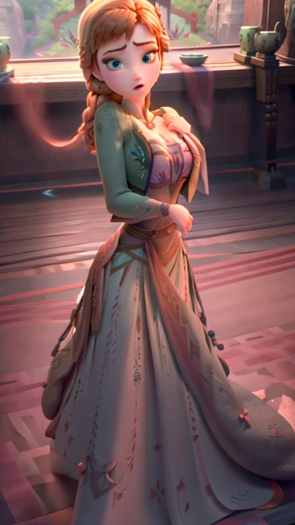 Photo of Anna of Arendelle with huge breasts and open clothes, abrindo sua blusa