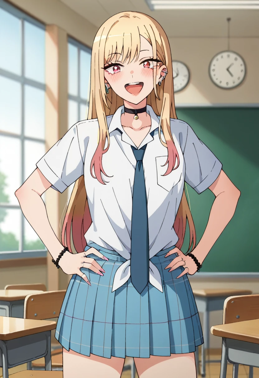 score_9, score_8_up, score_7_up, source_anime,
KitagawaMarin,
1girl, nude, very drunk, huge belly full of food, smile, upper teeth only,
multicolored hair, long hair, magenta eyes, ear piercing, earrings, pink nails, makeup,
MarinSchool, bead bracelet, black choker, neck bell, ring, collared shirt, white shirt, short sleeves, blue necktie, plaid skirt, blue skirt, tied shirt,
standing, looking at viewer, hands on own hips,
indoors, classroom, blurry background