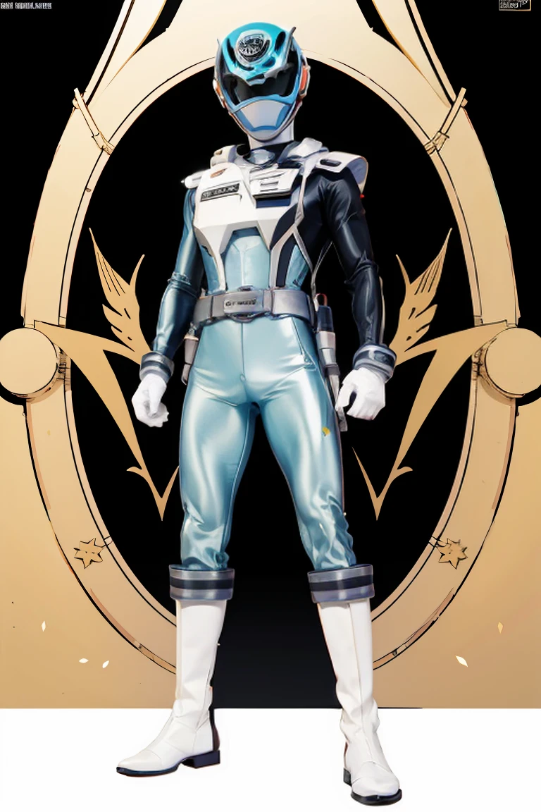 1boy, white, full body, Illustration, cinematic light, high resolution, best quality, ultra detailed, masterpiece, power suit, powerranger, suit, spd, (royal ranger suit)), gold detail