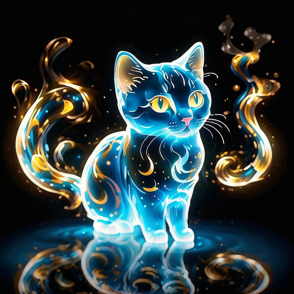 The glowing energy forms the shape of a cute cat, forming intricate patterns that ripple and change over time.