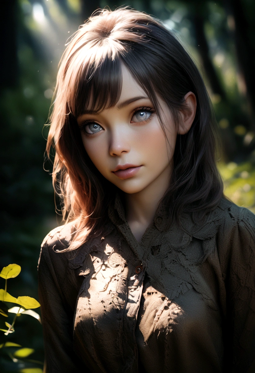 8k, masterpiece, woman ta, she's looking at us, Sunlit, Frolicking happily, pine forrest on a windy day, sunlit day, naked