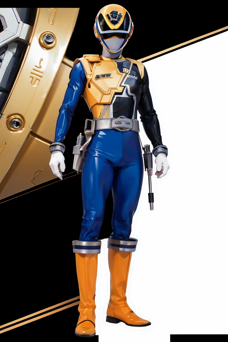 1boy, white, full body, Illustration, cinematic light, high resolution, best quality, ultra detailed, masterpiece, power suit, powerranger, suit, spd, (royal guard ranger suit)), gold detail