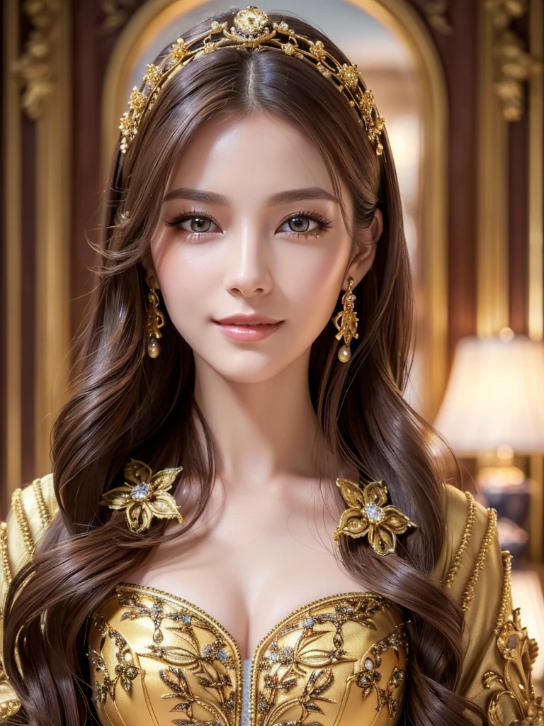 ( Absurd, High quality, ultra-detailed, masterpiece, concept art, smooth, highly detailed artwork, hyper-realistic painting ) ,Goddess, Greek mythology, Aphrodite, captivating and enchanting, commanding attention wherever she went, breathtakingly beautiful goddess with flawless features, skin was described as radiant and fair, often compared to the softness of freshly bloomed flowers, hair was a prominent aspect of her beauty. It was typically depicted as lustrous and flowing, often cascading in waves or curls down her shoulders and back, eyes were described as enchanting and alluring, drawing others in with their depth and intensity. Aphrodite’s gaze had the power to captivate and inspire love in those who looked upon her, wearing elegant and ethereal garments. She adorned herself with exquisite jewelry, including necklaces, bracelets, and intricate accessories