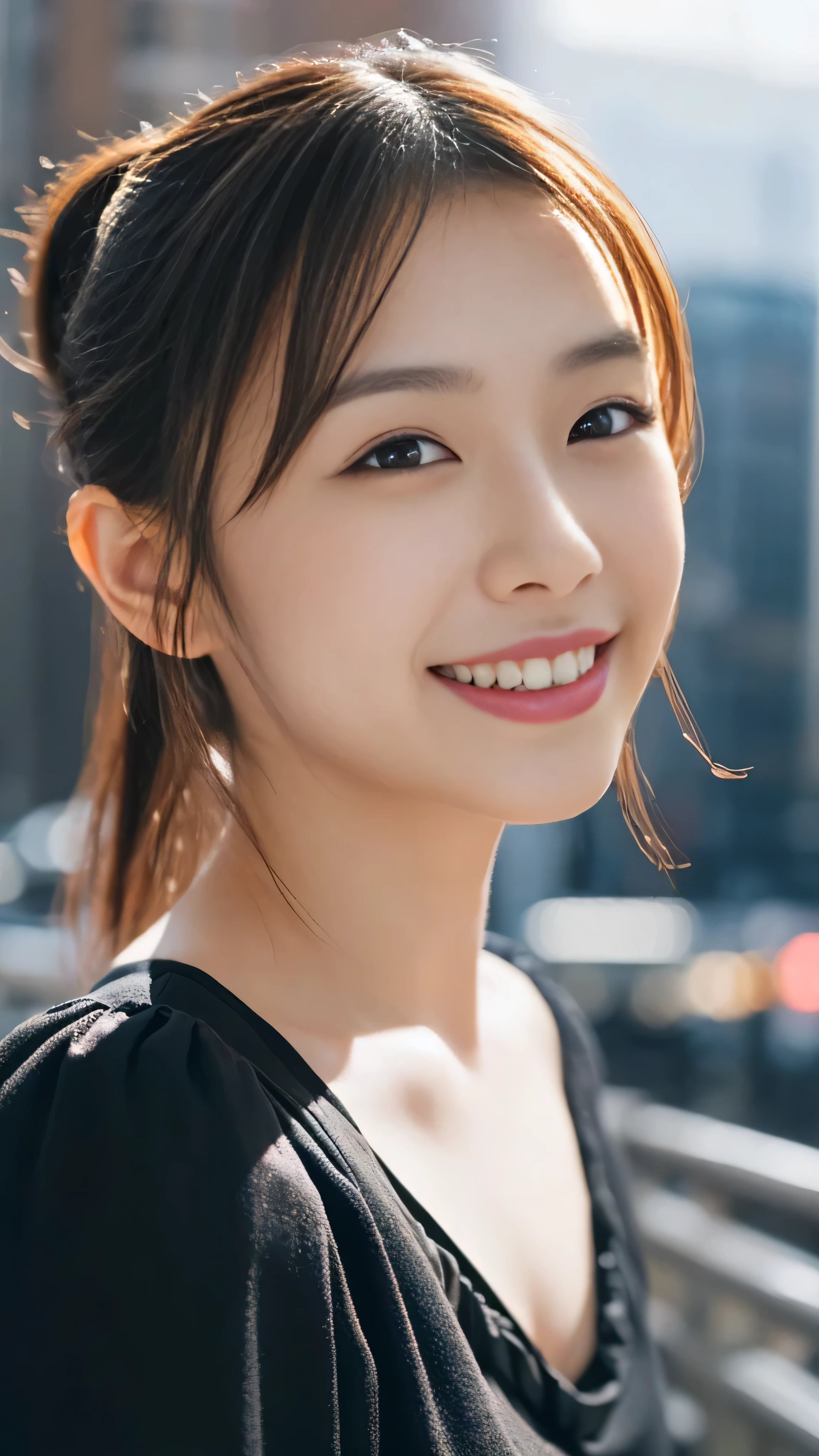 1 girl, (Wearing a black blouse:1.2), Beautiful Japanese actresses, (ponytail:1.3),
(RAW Photos, Highest quality), (Realistic, Photorealistic:1.4), masterpiece,
Very delicate and beautiful, Very detailed, 2k wallpaper, wonderful,
finely, Very detailed CG Unity 8K wallpaper, Very detailed, High resolution,
Soft Light, Beautiful detailed girl, Very detailed目と顔, Beautiful and detailed nose, Beautiful and detailed, Cinema Lighting,
BREAK
(Snowy night cityscape as background 1.3), City lights,
Perfect Anatomy, Slender body, smile, Face the front completely, Looking at the camera
