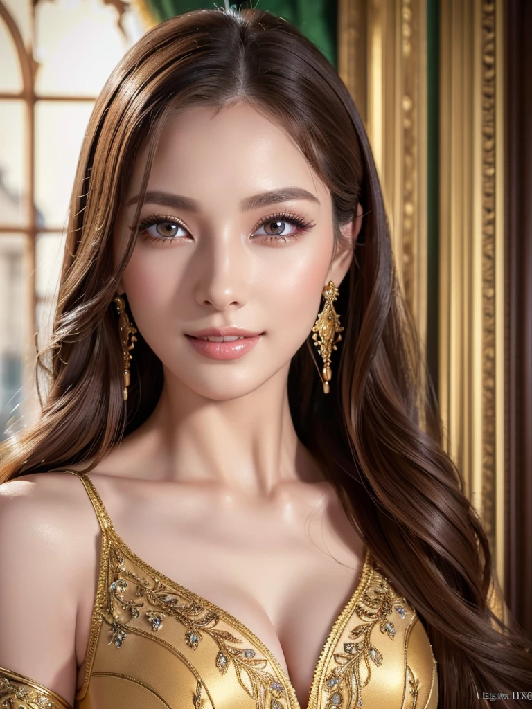 a beautiful woman, perfect figure, narrow waist, long chestnut hair, beautiful detailed eyes, long eyelashes, lustrous detailed lips, beautiful skin, beautiful smile, fashion model, attractive ornate clothing, cinematic scene,  (best quality,4K,8K,highres,masterpiece:1.2),ultra-detailed,(realistic,photorealistic,photo-realistic:1.37)、Ballerina women