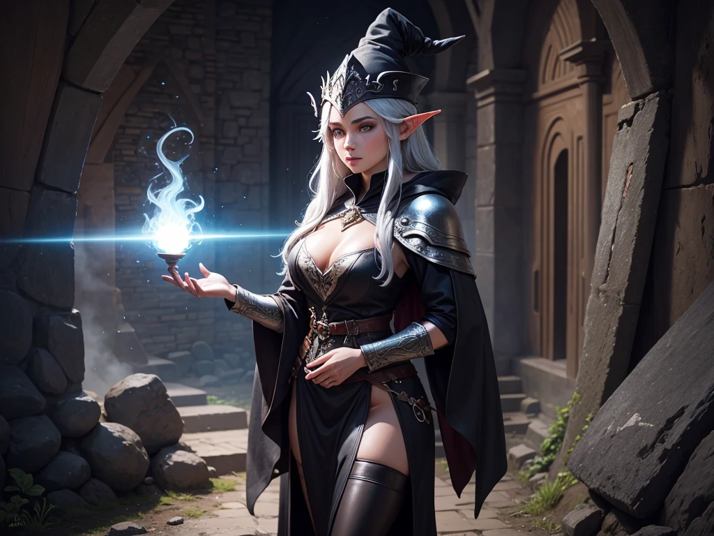 (masterpiece, best quality:1.3)
1girl, solo, long hair, breasts, red eyes, cleavage, medium breasts, upper body, white hair, horns, hood, cape, armor, tree, glowing, pointy ears, colored skin, feathers, elf, shoulder armor, pale skin, glowing eyes, cloak, spikes, hood up, forest, pauldrons, skull, arrow \(projectile\), shoulder pads, undead, In a hauntingly beautiful, moonlit forest, a powerful and enigmatic elf stands tall, exuding an aura of dark magic and mystery. This is Sylvanas, the legendary Windrunner, inspired by the iconic character from World of Warcraft,Sylvanas's skin has a striking, ashen gray hue, a testament to her mastery over the shadows. Her pointed ears, a hallmark of her elven heritage, are adorned with intricate, silver piercings that seem to shimmer in the faint moonlight. Her eyes burn with an otherworldly intensity, as if they hold the secrets of the forest and the whispers of the wind.She wears a flowing, purple hooded cloak, its edges embroidered with intricate, silver thread that resembles the delicate patterns found on a spider's web. The cloak billows behind her like a dark cloud, as if it's alive and feeding off the shadows. A quiver full of arrows, each one meticulously crafted with razor-sharp tips and adorned with tiny, glowing runes, hangs at her hip. The arrows seem to hum with dark energy, as if they're infused with the power of the forest.In her hand, Sylvanas grasps a magnificent, ornate longbow, its wood polished to a dark, mirror-like 