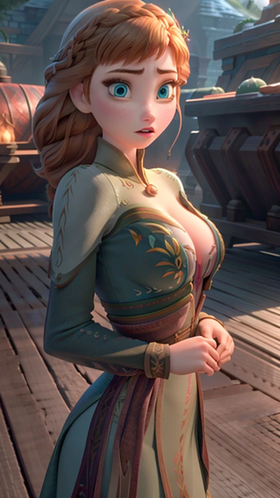 Photo of Anna of Arendelle showing her huge breasts, open clothing