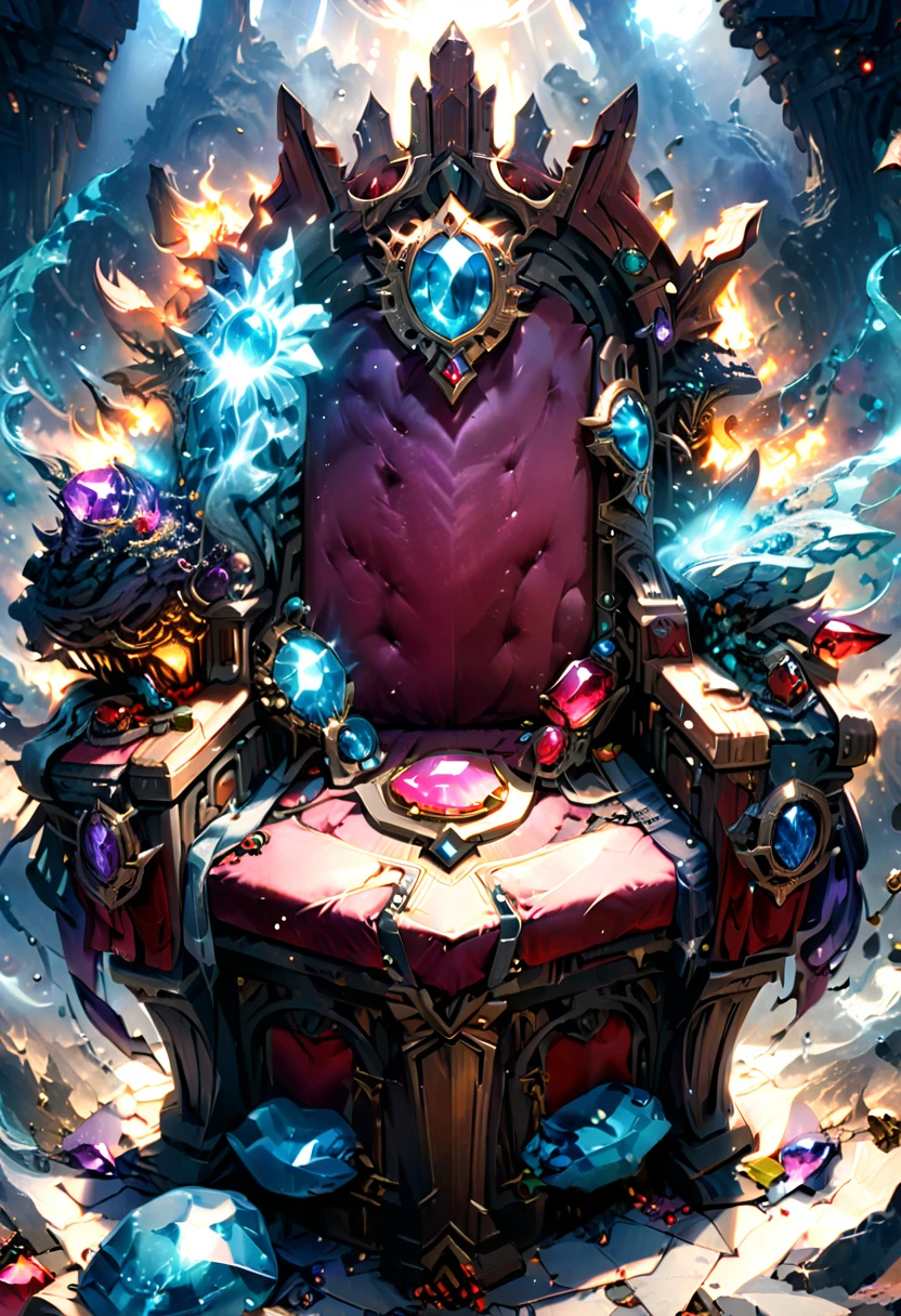 a picture of a massive epic throne, it has purple silk cushions, rubies, topaz, aquamarine gemstones artwork, the throne is epic in its majestic, power, and royalty, symmetric with many wood decorations and gem artwork, behind the throne there are stars and nebulas of space a sense of high royalty, nobility and magic , (masterpiece: 1.4) intense details, highly detailed, photorealistic, best quality, highres,16k, [ultra detailed], masterpiece, best quality, (extremely detailed), close up, ultra wide shot, photorealistic, RAW, fantasy art, dnd art, fantasy art, realistic art,((best quality)), ((masterpiece)), (detailed