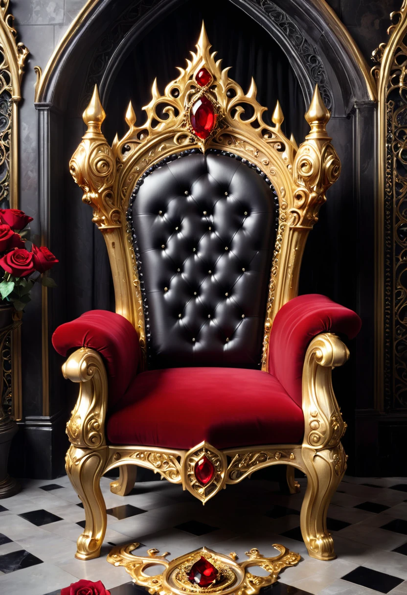 Gothic style:(((throne,gem,gold))),Red rose,Dust