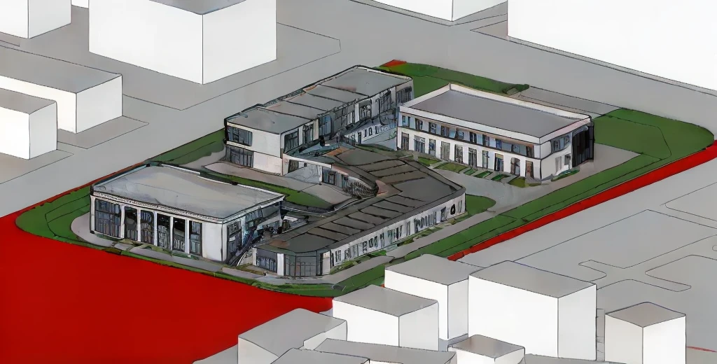 Rendering of a modern commercial street