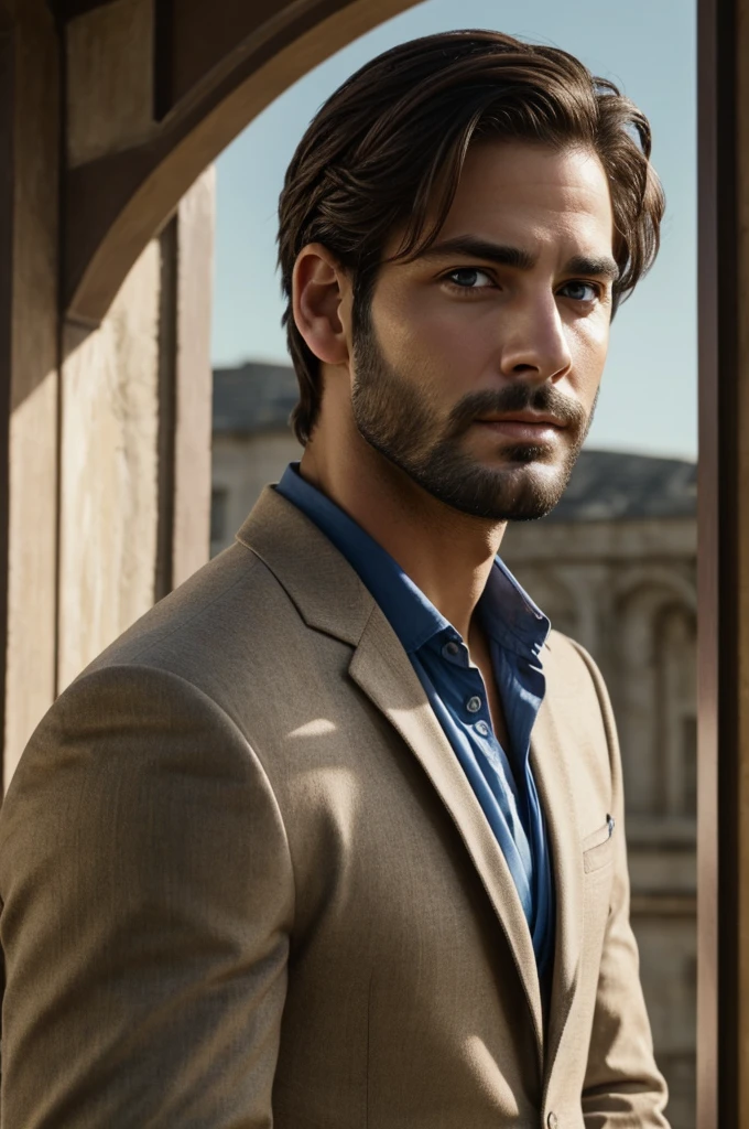 Handsome man, rubio, with blue eyes inspired by the world of Bridgerton and Simon Basset