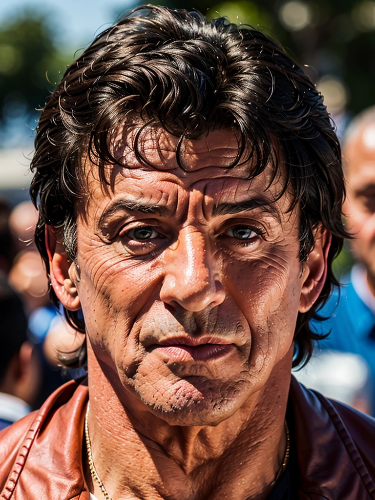 sylvester stallone face portrait, full face, depth of field,