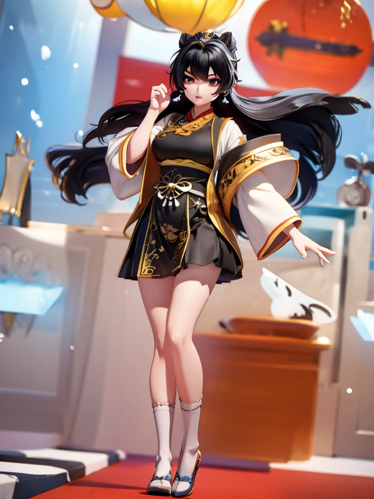 Seizo Watase style, Simple Line Initialism，Abstract art, 3d character, colorful hearts ,(((The most beautiful girl of all time))),  (full body 1.2), only girl,  18 year old, full body, (((8k))),, (((3d))), black hair, cheongsam, snow background, chinese girl