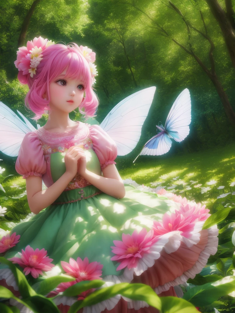 girl in a forest with floating flowers, river, puffy, puffy cheeks, cute,Fairy Flowerdress pinkhair
vibrant colors, colorful art style, Flowerdress
soft lighting, soft shadows, detailed textures, dynamic lighting,
nice hands, perfect hands,