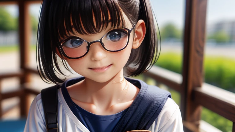 High resolution, Highest quality, super high quality, Very detailed, 8K、Swimwear、、Embarrassing、Sweaty、Sweat、Embarrassing、(masterpiece:1.2, Highest quality), (Realistic, photoRealistic:1.4), Beautiful illustrations, (Natural Side Lighting, Cinema Lighting), View your audience, whole body, 1 Girl, Japanese, high school girl, Perfect Face, Cute and symmetrical face, Shiny skin, Baby Face, (short hair, Low Twintails,Black Hair), Hair between the eyes, black eye, Big eyes, Droopy eyes, (Center of chest, Captivating thighs, Big Ass)