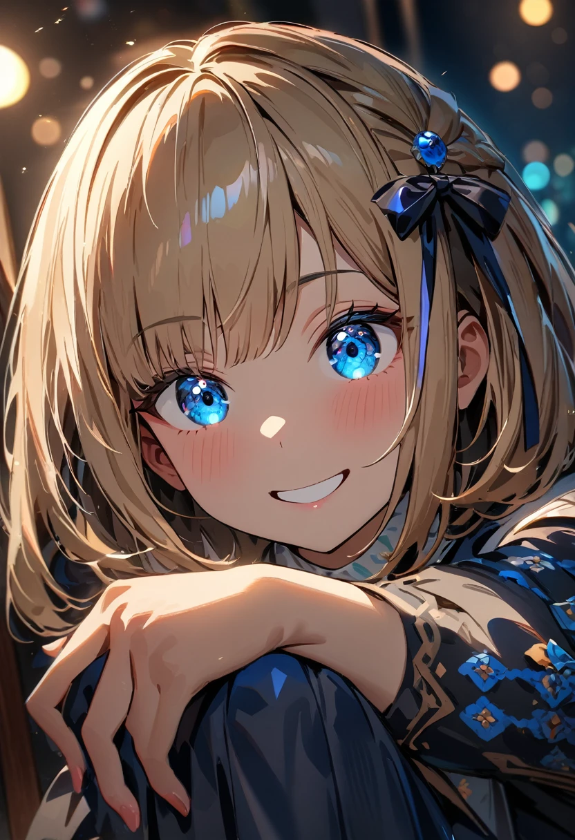 (((One girl))), Shibuya, streat, blond hair, bob cut, (looking at viewer), (((full body))), breasts, teenager, head tilt:1.3, (((blue eye))), constricted pupils, (from side:1.3), ((happy smile)), gothic lolita:1.3, hair ornament, hair ribbon, anime style, (best quality, 4k, 8k, highres, masterpiece:1.2, ultra-detailed, ultra-detailed eyes, HDR, UHD, studio lighting, ultra-fine painting, sharp focus, physically-based rendering, extreme detail description, professional, vivid colors, bokeh)