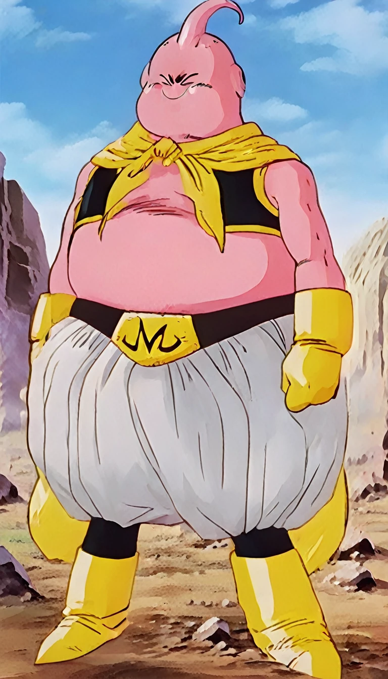 solo, majin buu,short, (musclar:3),(angry:2),fighting_stance,in wasteland,destroyed rock,(soft shading), 4k, hi res, ((detailed face, (detailed eyes:1.0), detailed)), (full body), looking at viewer, 1boy, upper body, male focus,white_pants,nude,(topless:1.5),( shirtless:2.5),torn clothes,bare pectorals, fighting stance,
