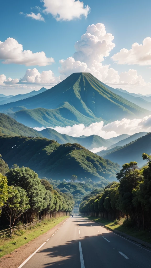 A road, mountain with beautiful view in indonesia