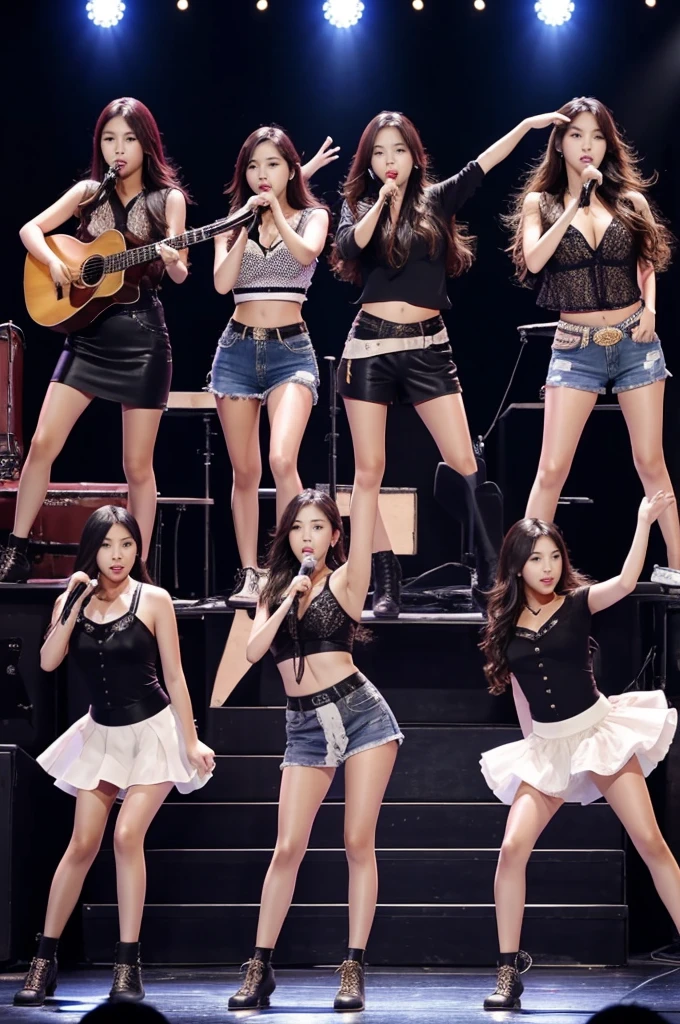 Group of 4 western girls, famous, and pretty girls giving a concert with the concept of the song Woke up by xg