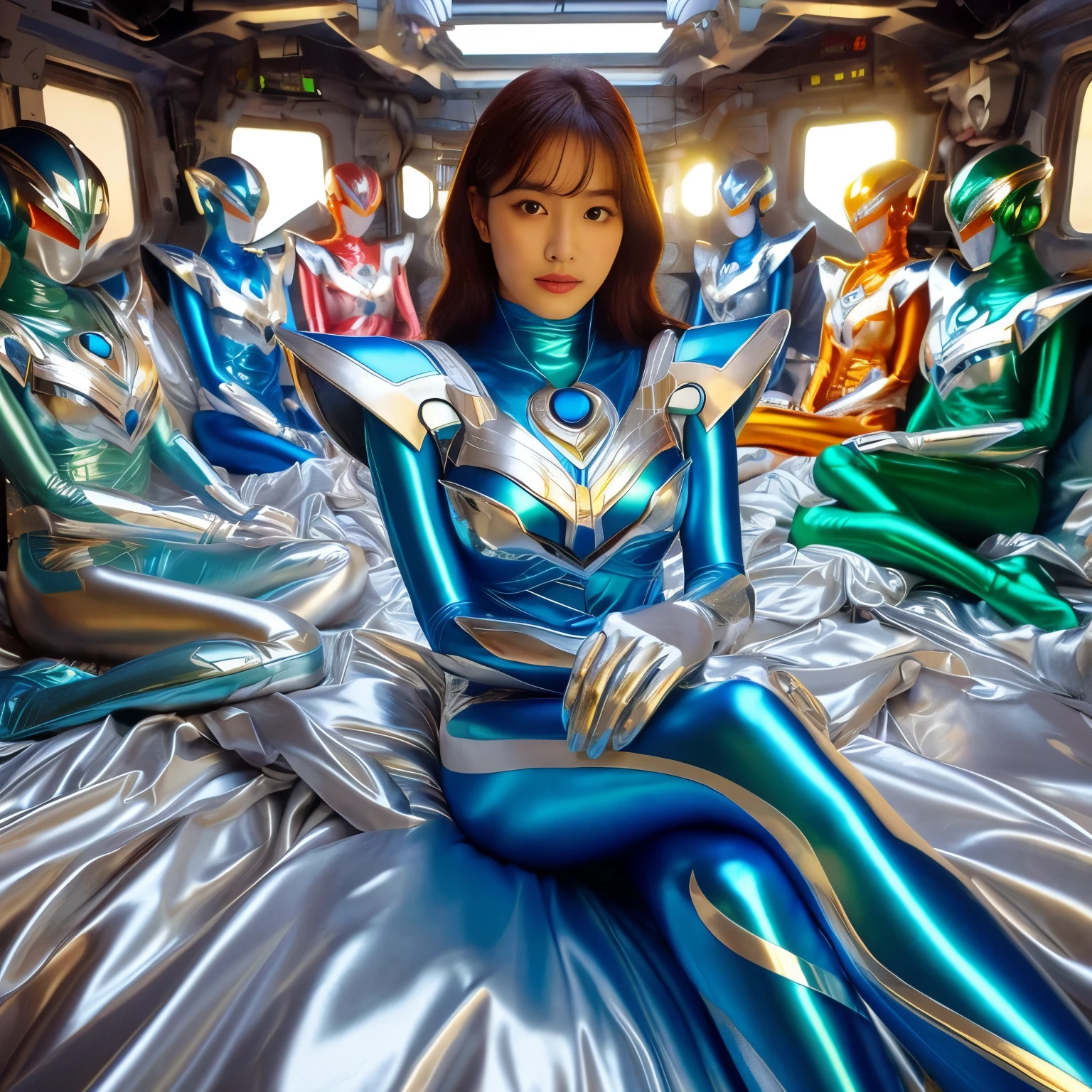 best image quality、Super high resolution、(realism:1.4)、Korean beauty star、The most beautiful KPOP star、horny face、Horny Korean makeup、erotic expression、A body that makes you want to touch it、erotic photos、((Realistic shiny satin fabric texture、High-gloss stretch satin fabric that is smooth and smooth to the touch.、The drape of the curved part of the shiny satin fabric、strong shiny costume、The smooth and beautiful quality and luster of the costumes、A shiny costume made of high-quality satin fabric with high density.、Smooth to the touch oil light liang ultra-class battleship skin coat COS、Super SentaiWomen&HeroineSuit、Texture of costumes that satin fetishists respond to、Thin, glossy stretch satin fabric)),8K photo quality