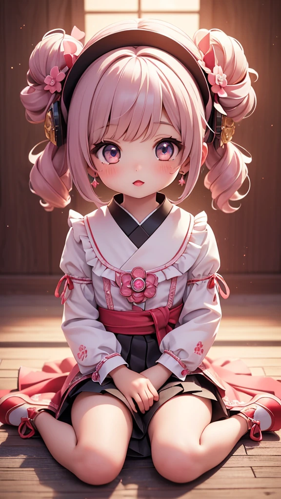 ((petite bishojo, 2girls)), ((kawaii face)), ((cute eyes)), (masterpiece), (top quality), ((hyper detailed)), (beautiful and aesthetic), (super detailed skin), (high standard), (high resolution), (perfect anatomy), (full body), (red cheek), ((jirai-kei girl)), (earring), (lipstick), (wariza, girl sitting)