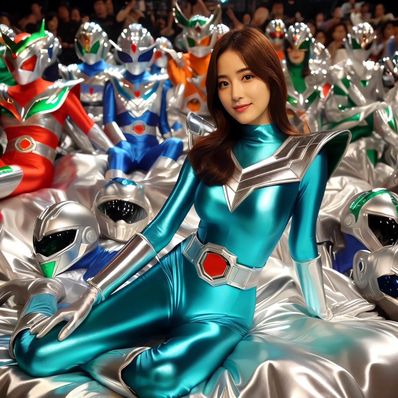best image quality、Super high resolution、(realism:1.4)、Korean beauty star、The most beautiful KPOP star、horny face、Horny Korean makeup、erotic expression、A body that makes you want to touch it、erotic photos、((Realistic shiny satin fabric texture、High-gloss stretch satin fabric that is smooth and smooth to the touch.、The drape of the curved part of the shiny satin fabric、strong shiny costume、The smooth and beautiful quality and luster of the costumes、A shiny costume made of high-quality satin fabric with high density.、Smooth to the touch oil light liang ultra-class battleship skin coat COS、Super SentaiWomen&HeroineSuit、Texture of costumes that satin fetishists respond to、Thin, glossy stretch satin fabric)),8K photo quality