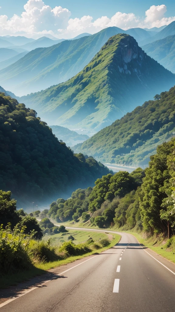A road, mountain with beautiful view in indonesia
