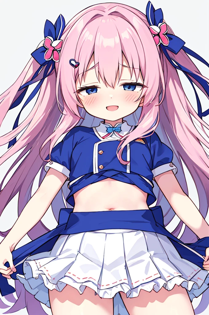 Cute girl with skirt belly punch in the corner of the ring,((masterpiece)),long hair,beautiful white skin、 ((charming))、happy smile、perfect proportions、(((Kickboxing)))、(((Mixed wrestling))), cute woman, baby face, BREAK source_anime, high detail, looking at viewer,POV, large chest, best quality, highly detailed, young face, white background,Droopy eyes,relaxed face,she attacks,frilly skirt,heart hair ornament,twintale hair, best quality, 1girl, solo, nice hands, perfect hands,