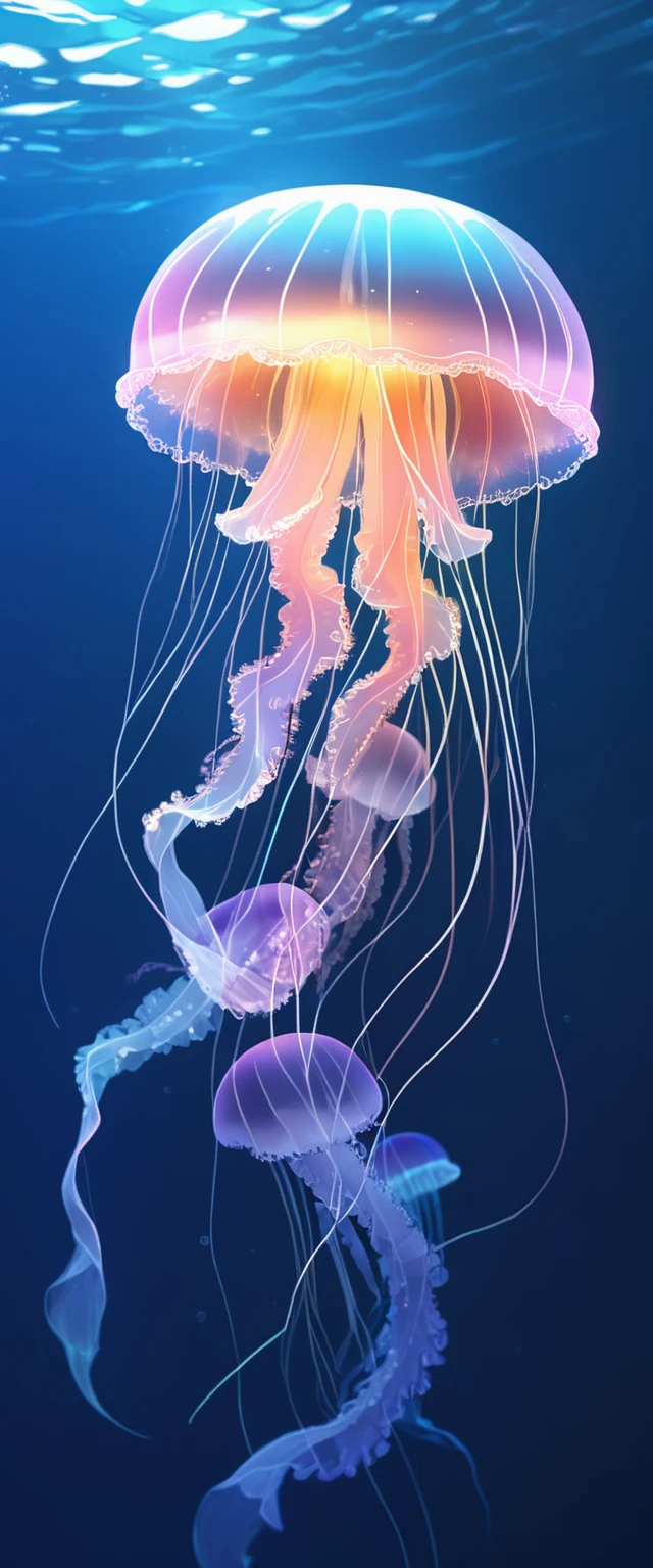 sunrise time, 
BREAK Dawn seen from the sea, Highly transparent underwater, early morning, aesthetic, 
BREAK Bathed in the morning sun underwater、Colorful jellyfish, Transparent full color, Holographic, 
Aesthetic transparent light that highlights the jellyfish, through, reflection, Sparkle, 
BREAK Colorful and delicate fish, A mysterious background that makes the pre-release look great, (Fantastic iridescent colors:0.2), 
Transparent pop art that captivates all viewers, 
BREAK Transparent Jellyfish, Transparent full color, Holographic, 
Very thin、Flexible Jellyfish, Transparent light, through, reflection, Sparkle, 
BREAK Highest quality photo printing, Transparent Full color, Realistic Photographic Images, 
Dynamic shot, (shot from below:1.8), Perfect job, Professional camera work, 
BREAK Sunrise seen through the sea surface, Aesthetic Asahi, Transparent light swaying on the water surface, 
BREAK Highest Quality, Highest quality, Highest Resolution, Super Retina, 