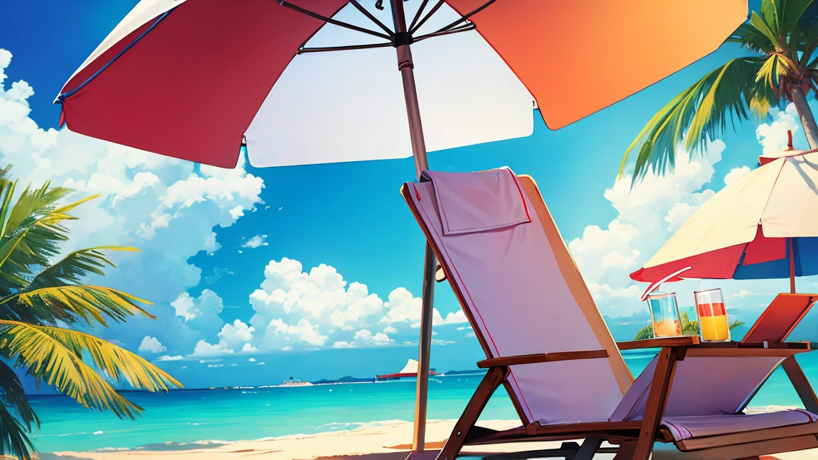 Cartoon Outdoor relaxation beachside with drinks besides the chair