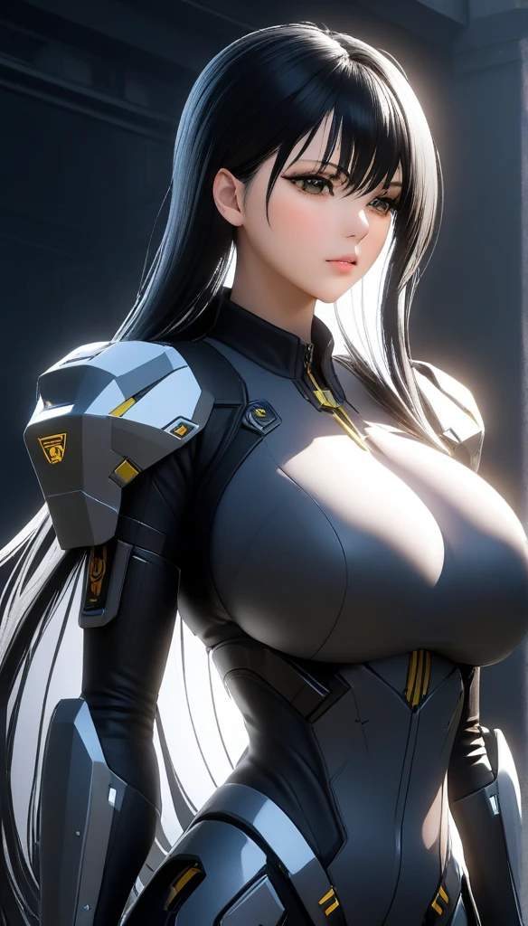 ((Best quality)), ((masterpiece)), (detailed:1.4), 3D, an image of a beautiful cyberpunk female, wearing tech armor, highly detailed, (long shapeless hair), big breasts, HDR (High Dynamic Range),Ray Tracing,NVIDIA RTX,Super-Resolution,Unreal 5,Subsurface scattering,PBR Texturing,Post-processing,Anisotropic Filtering,Depth-of-field,Maximum clarity and sharpness,Multi-layered textures,Albedo and Specular maps,Surface shading,Accurate simulation of light-material interaction,Perfect proportions,Octane Render,Two-tone lighting,Wide aperture,Low ISO,White balance,Rule of thirds,8K RAW,