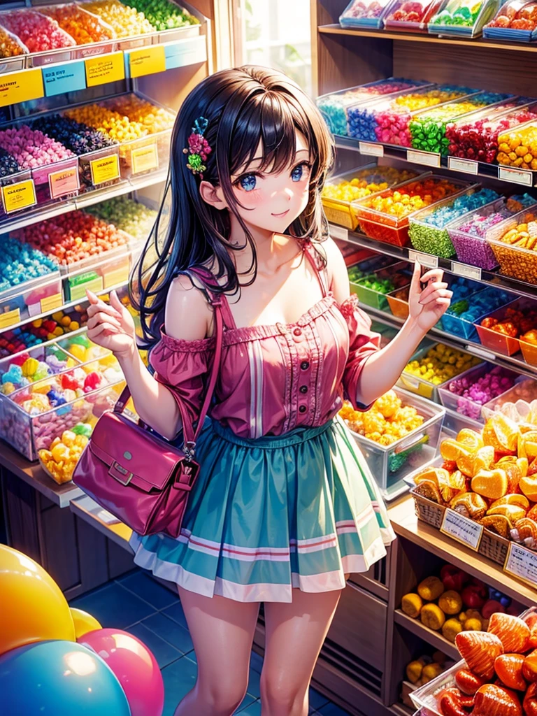 Highest quality,Highest Resolution,A buying sweets at a candy store during summer vacation,
