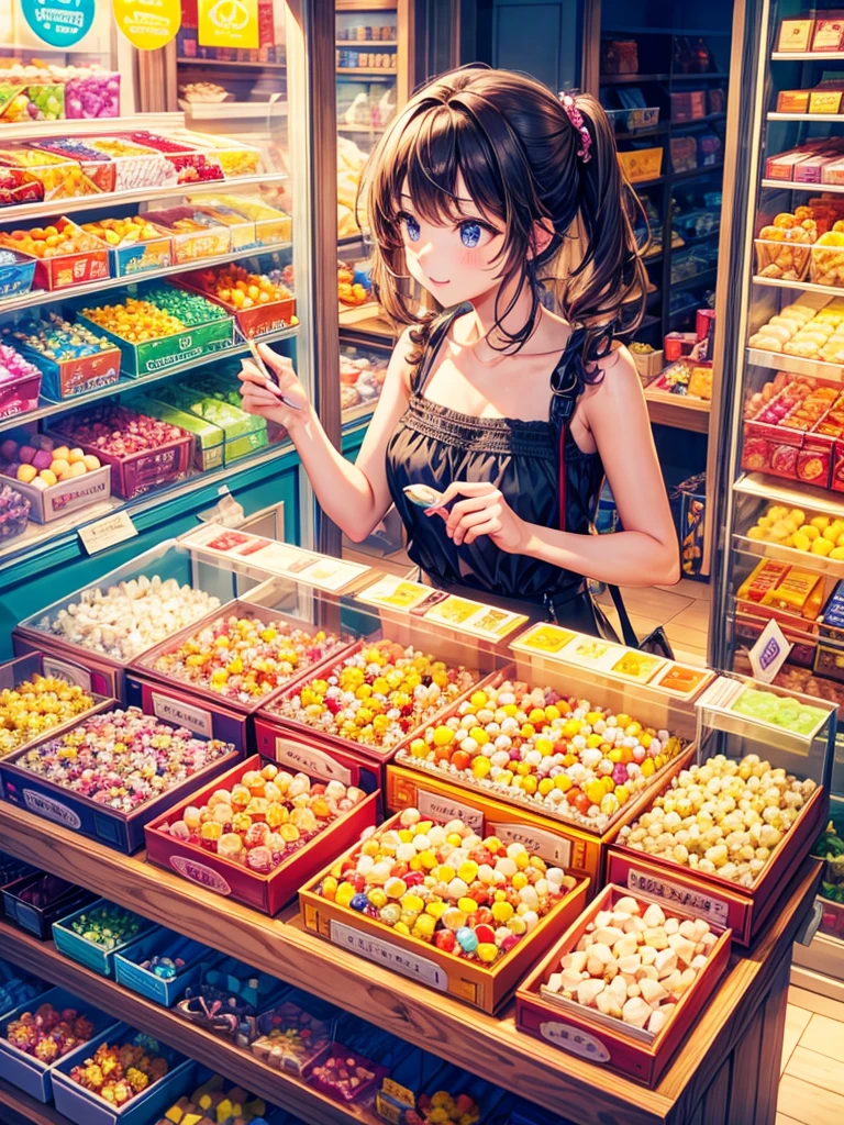Highest quality,Highest Resolution,A buying sweets at a candy store during summer vacation,