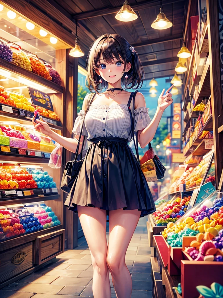 Highest quality,Highest Resolution,A buying sweets at a candy store during summer vacation,