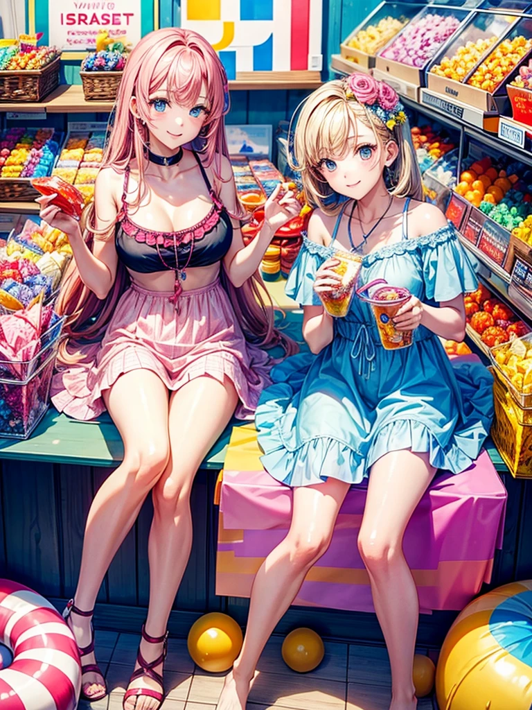 Highest quality,Highest Resolution,A buying sweets at a candy store during summer vacation,