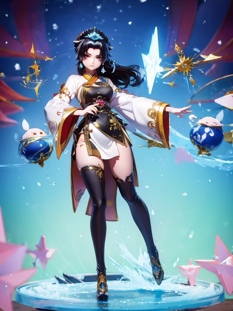 Seizo Watase style, Simple Line Initialism,Abstract art, 3d character, colorful hearts ,(((The most beautiful girl of all time))), (full body 1.2), only girl, 18 year old, full body, (((8k))),, (((3d))), black hair, Chinese girl, long hair, snow background, Taoist monk, cheongsam