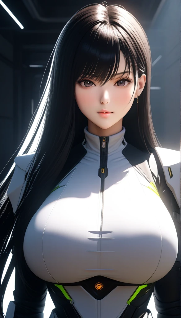 ((Best quality)), ((masterpiece)), (detailed:1.4) an image of a beautiful cyberpunk female, wearing tech armor, highly detailed, (long shapeless hair), big breasts, HDR (High Dynamic Range),Ray Tracing,NVIDIA RTX,Super-Resolution,Unreal 5,Subsurface scattering,PBR Texturing,Post-processing,Anisotropic Filtering,Depth-of-field,Maximum clarity and sharpness,Multi-layered textures,Albedo and Specular maps,Surface shading,Accurate simulation of light-material interaction,Perfect proportions,Octane Render,Two-tone lighting,Wide aperture,Low ISO,White balance,Rule of thirds,8K RAW,