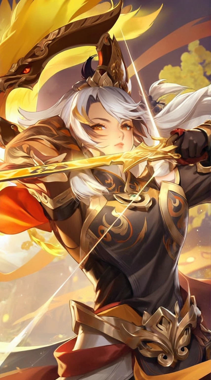 a close up of a woman with a sword and armor, inspired by Huang Shen, inspired by Yang Jin, heise jinyao, keqing from genshin impact, xianxia hero, zhongli from genshin impact, inspired by Pu Hua, sun wukong, inspired by Li Kan, loong, mobile legends, bian lian, by Yang J