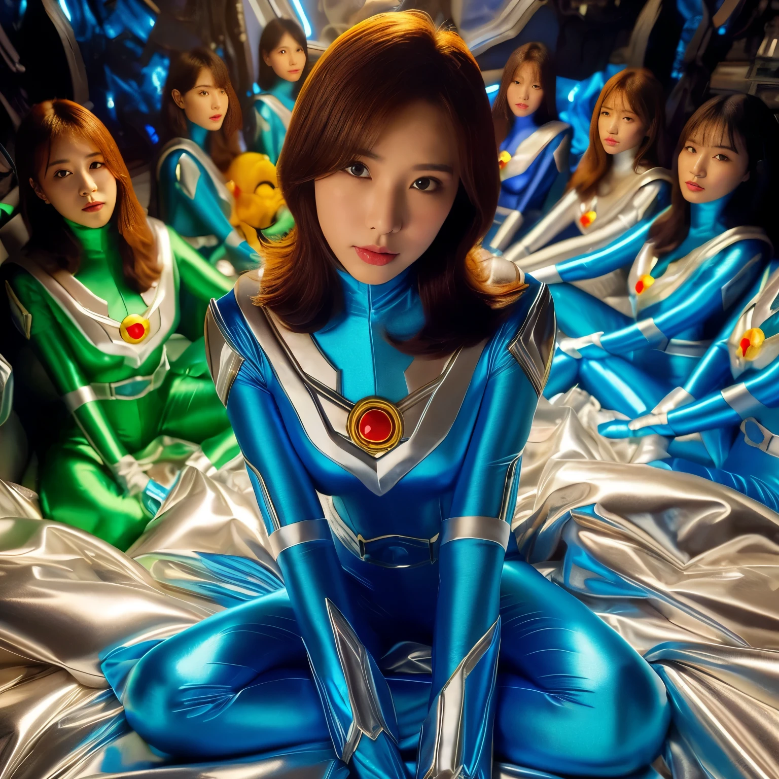 best image quality、Super high resolution、(realism:1.4)、Korean beauty star、The most beautiful KPOP star、horny face、Horny Korean makeup、erotic expression、A body that makes you want to touch it、erotic photos、((Realistic shiny satin fabric texture、High-gloss stretch satin fabric that is smooth and smooth to the touch.、The drape of the curved part of the shiny satin fabric、strong shiny costume、The smooth and beautiful quality and luster of the costumes、A shiny costume made of high-quality satin fabric with high density.、Smooth to the touch oil light liang ultra-class battleship skin coat COS、Super SentaiWomen&HeroineSuit、Texture of costumes that satin fetishists respond to、Thin, glossy stretch satin fabric)),8K photo quality