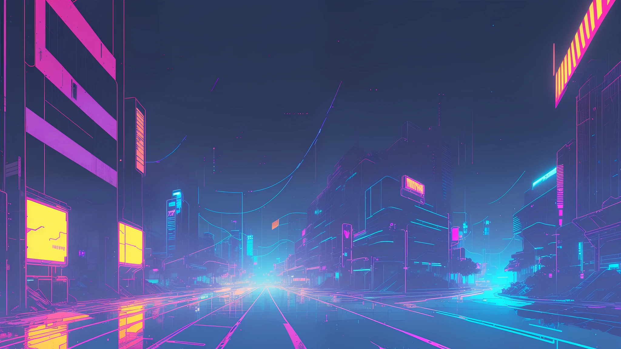 (nvinkpunk:1.2) SNTHWVE STYLE ,Streetscape、Light Wave, sunset, Complex, Very detailed