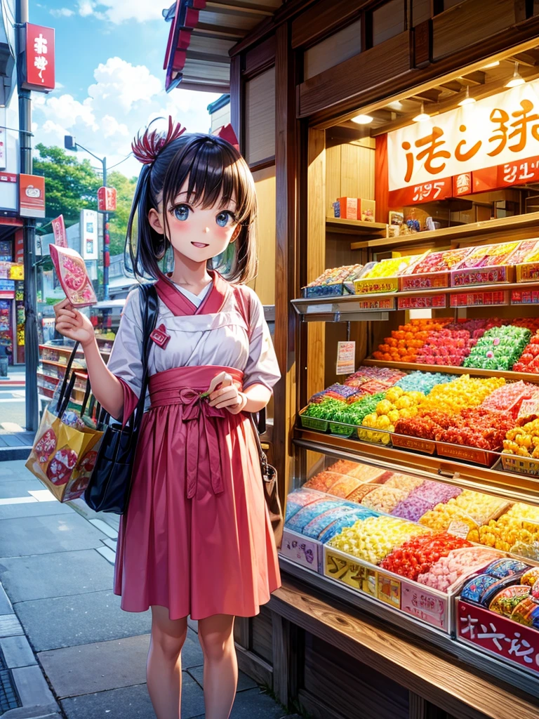 Highest quality,Highest Resolution,Children buying sweets at a Japanese candy store during summer vacation,