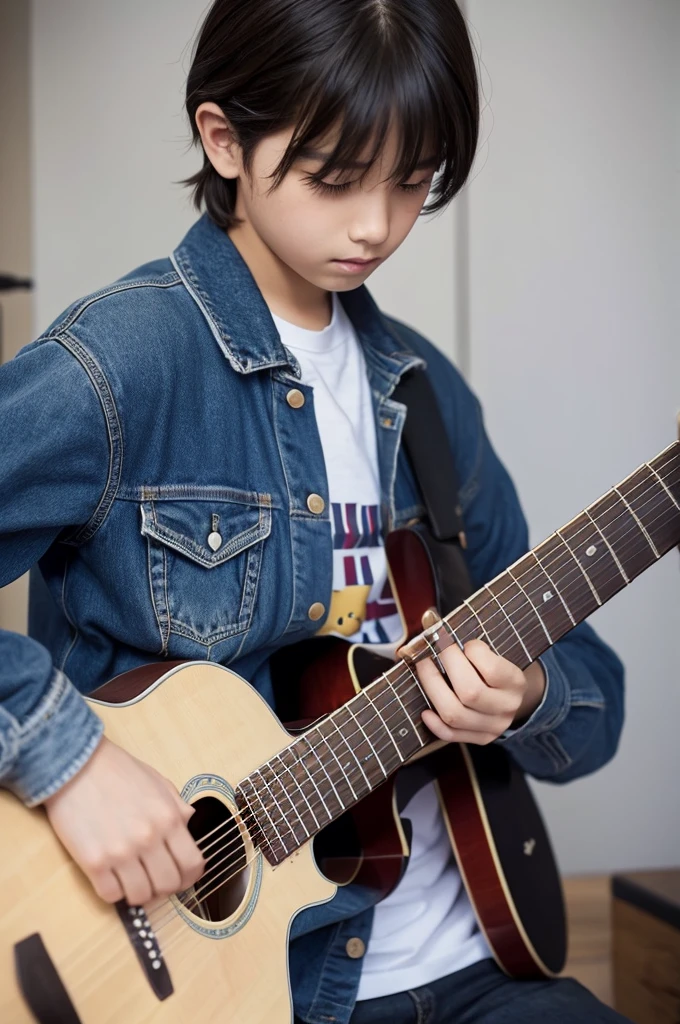 Cool boy playing guitar Beautiful face