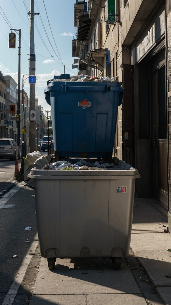 8k, RAW photo, best quality, masterpiece,realistic, photo-realistic, HDR, a garbage collector working in a city environment, emptying bins.