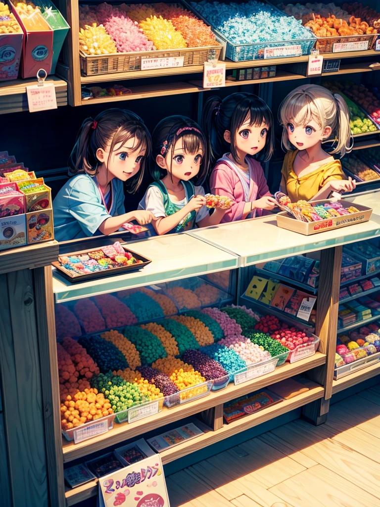 Highest quality,Highest Resolution, buying gachapon at a Japanese candy store during summer vacation,
