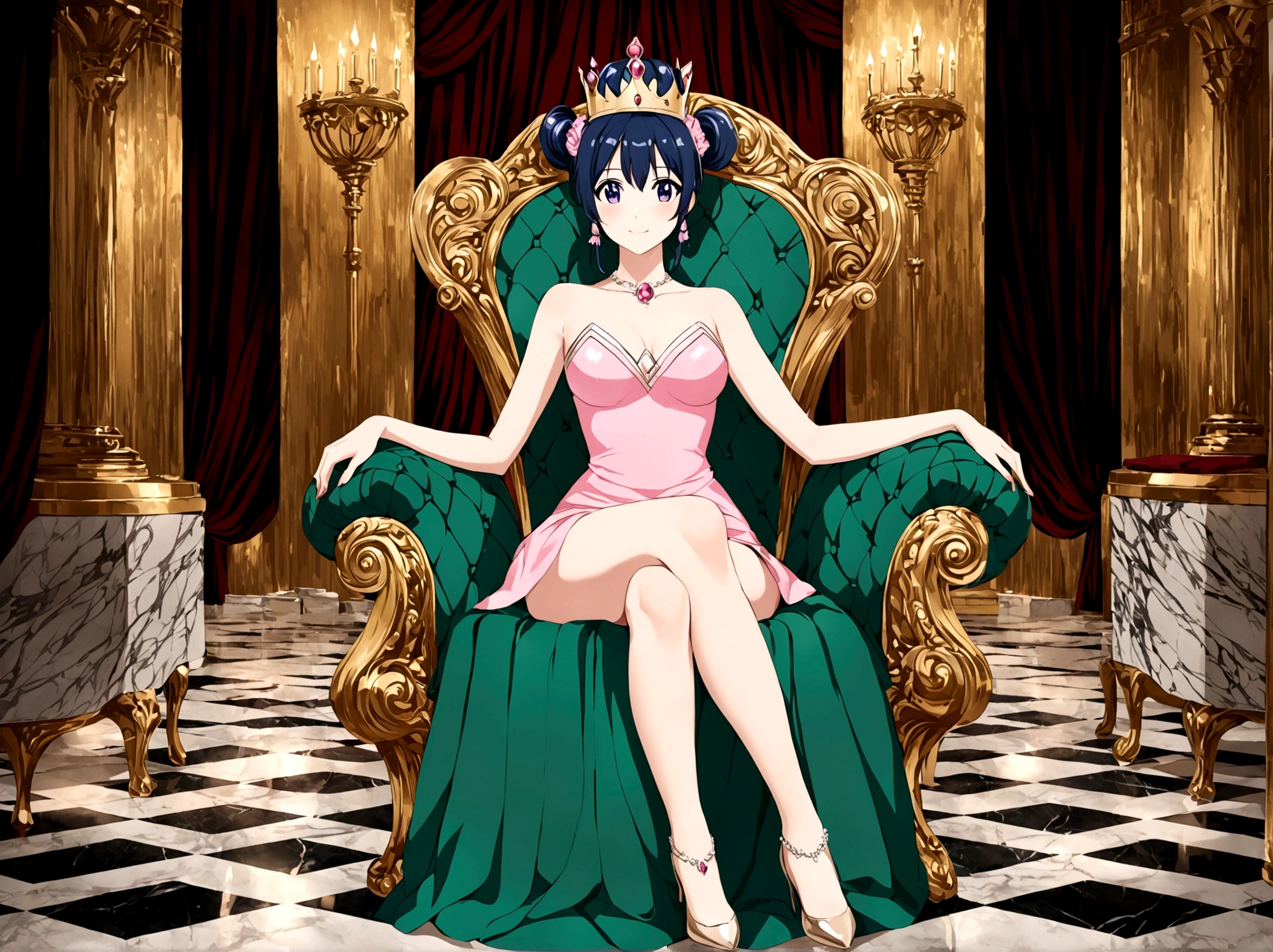 woman, With a crown, Sitting on the throne,Gorgeous chairs,Marble Flooring,