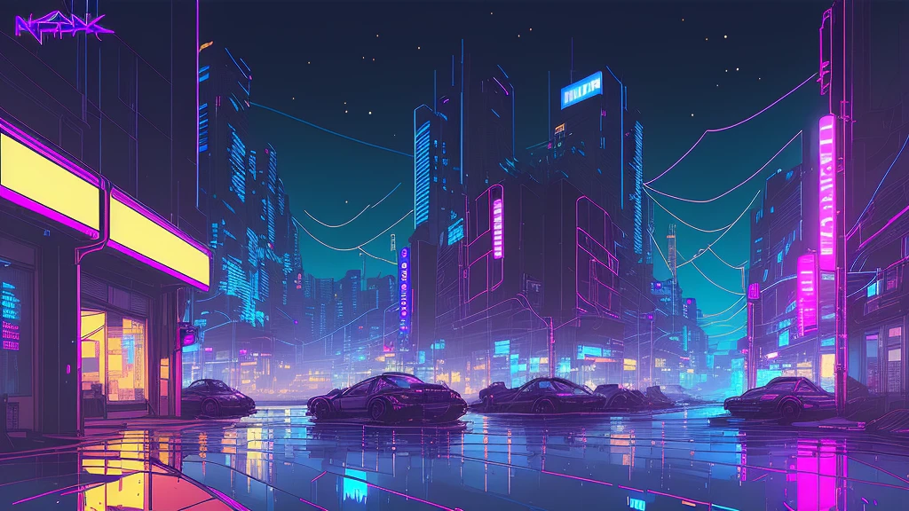 (nvinkpunk:1.2) ,Streetscape、Light Wave, night、Neon Light, Complex, Very detailed
