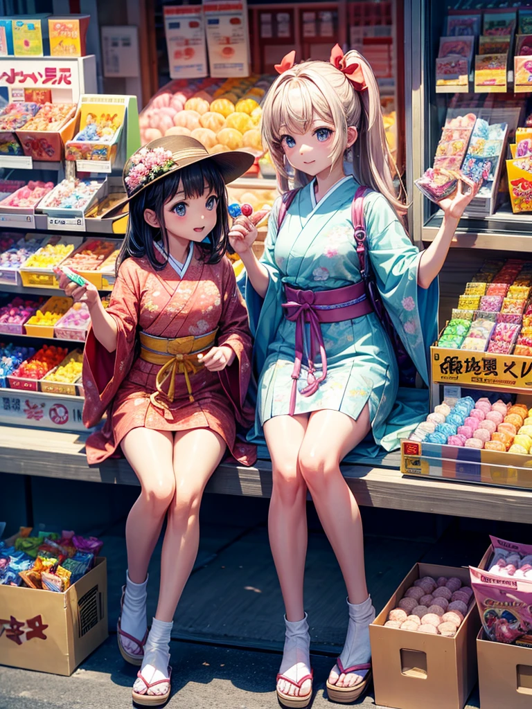 Highest quality,Highest Resolution, buying gachapon at a Japanese candy store during summer vacation,