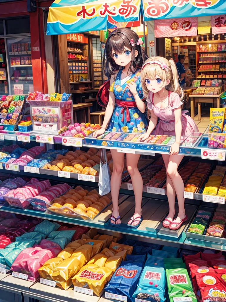 Highest quality,Highest Resolution, buying gachapon at a Japanese candy store during summer vacation,
