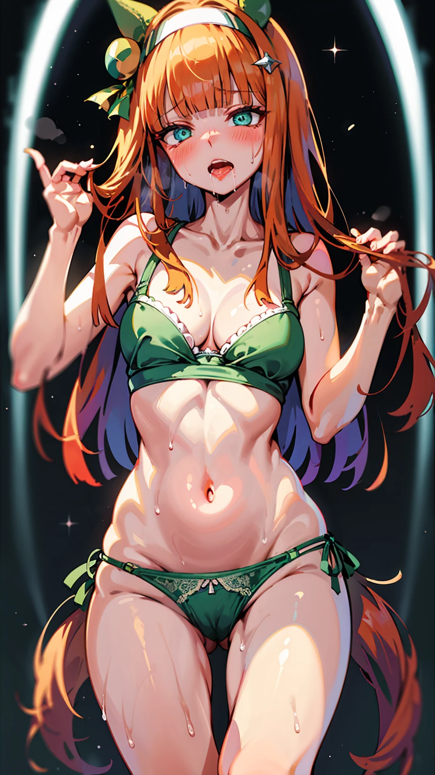 Silence Suzuka、Beautiful woman、In underwear、Very thick thighs、Acme Face、Best image quality、High resolution、masterpiece、super high quality、Thick pubic hair、Screaming orgasm face、Light green panties、Light green lace bra、Very big ass、Very large breasts 、Blushing、4K quality、Blushing、Cry of ecstasy、Wearing black knee socks、Sweaty all over、Heavy breathing、Cowboy Shot、Shaking breasts、上下にShaking breasts、Penis sheath、Cowboy Shot、Have sex with a man、Multiple menに囲まれている、Multiple men、{Highest quality}, {so beautiful}, {Super detailed}, {Best illustrations}, Browsing Caution, girl, Blowjob, penis