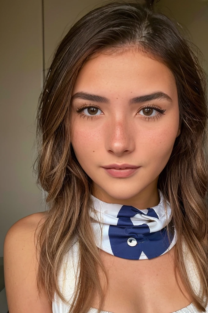 Andrea baptise, Photographier, une femme portant un costume et une cravate une jeune femme colombienne de 21 ans magnifique, jetée de Santa Monica, éclairage vif, (regarder le spectateur, photo de face:1.2)
